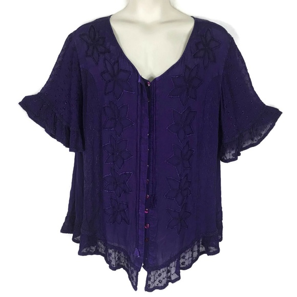 HolyClothing Tops - Holy Clothing Purple Hippy Gypsy Top